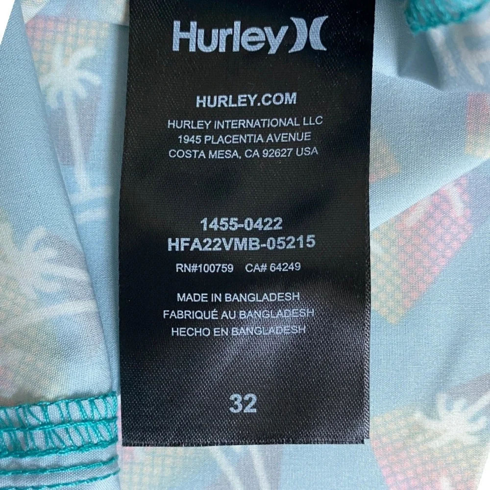 Hurley Mens Teal Palm Tree Rainbow Print Board Shorts‎ Swim Trunks Size 32